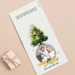 4er Set Weihnachtskarten mit geschmückter Tanne und Ihrem Foto