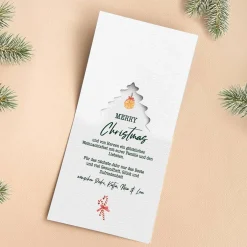 4er Set Weihnachtskarten mit geschmückter Tanne und Ihrem Foto