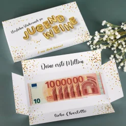 Erste Million - Geldgeschenk zur Jugendweihe, Explosionsbox mit Text