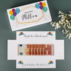 Erste Million - persönlich bedruckte Überraschungsbox für Geldgeschenke