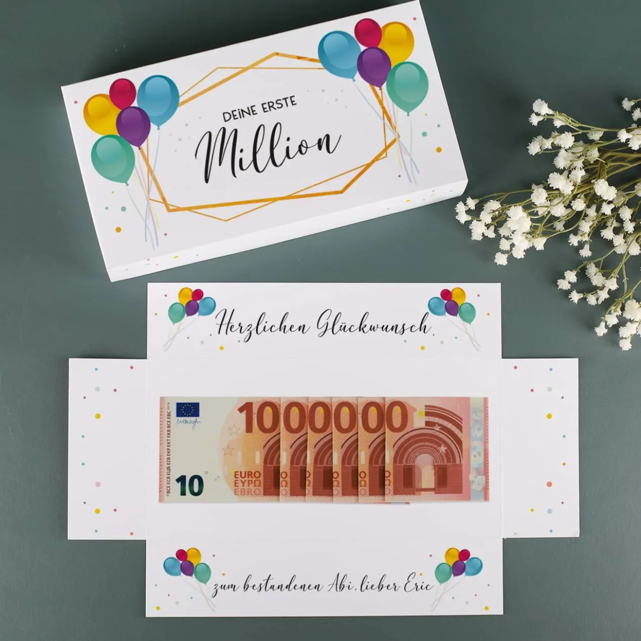 Erste Million - persönlich bedruckte Überraschungsbox für Geldgeschenke