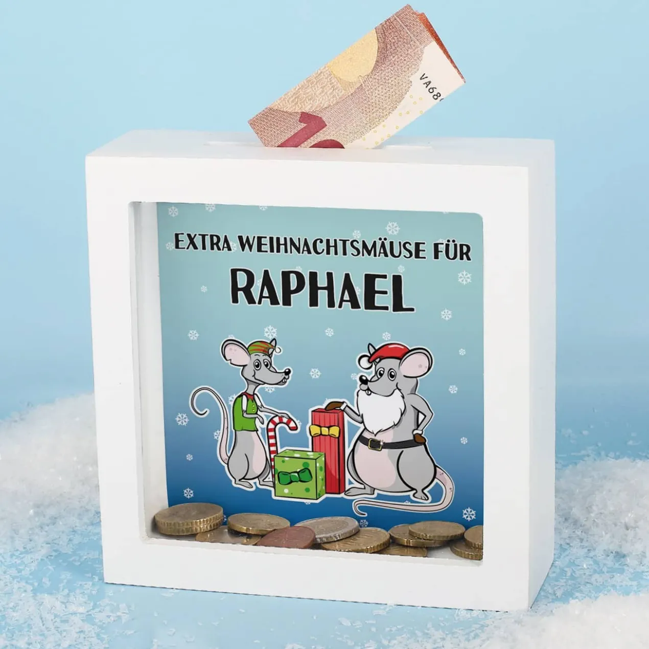 Extra Weihnachtsmäuse - Spardose für Geldgeschenke mit Ihrem Wunschnamen