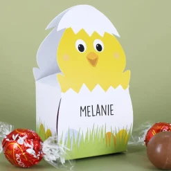 Faltschachtel zu Ostern mit 3 Lindorkugeln und Ihrem Wunschnamen