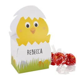 Faltschachtel zu Ostern mit 3 Lindorkugeln und Ihrem Wunschnamen