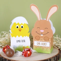 Faltschachtel zu Ostern mit 3 Lindorkugeln und Ihrem Wunschnamen