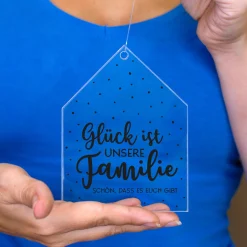 Familien Glück Deko Acryl Anhänger personalisiert mit Wunschtext | Geschenk für Familie