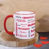 Familientasse mit drei Namen in verschiedenen Schriftarten - rot