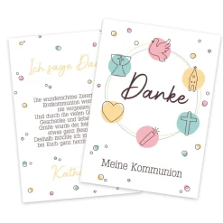 Farbenfrohe Dankeskarte zur Taufe, Kommunion oder Konfirmation