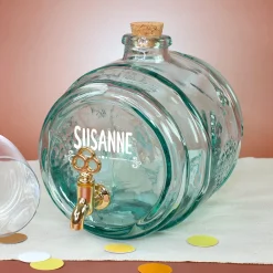 Fass aus Glas mit Name für Wein & Getränke | Handgemacht & Nachhaltig | Geschenk für Männer und Frauen
