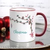 Festliche Weihnachtstasse mit Zweigen und Name