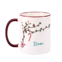Festliche Weihnachtstasse mit Zweigen und Name