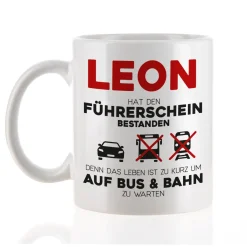 Führerschein bestanden - Tasse mit Name persönlich bedruckt