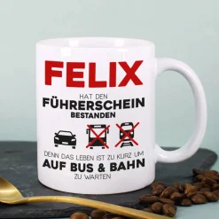 Führerschein bestanden - Tasse mit Name persönlich bedruckt