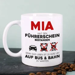Führerschein bestanden - Tasse mit Name persönlich bedruckt
