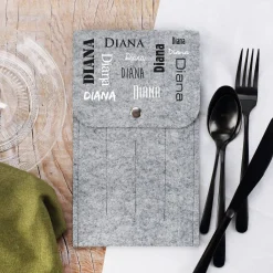 Filz Bestecktasche mit Name in verschiedenen Schriftarten