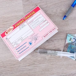 Finanzspritze mit Glückwunschkarte