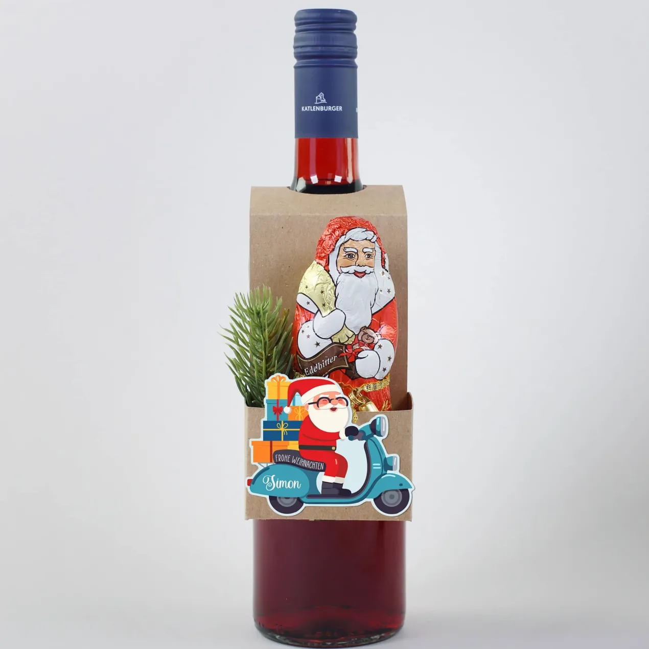 Flaschenanhänger mit Stollen oder Nikolaus zu Weihnachten