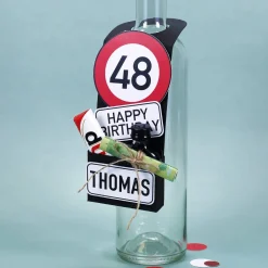 Flaschenanhänger Verkehrszeichen mit Fach zum Befüllen als Geldgeschenk zum Geburtstag