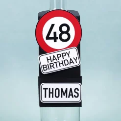 Flaschenanhänger Verkehrszeichen mit Fach zum Befüllen als Geldgeschenk zum Geburtstag