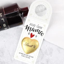 Flaschenanhänger zum Muttertag mit Lindt Schokoladenherz & individuellem Text | 2 Größen