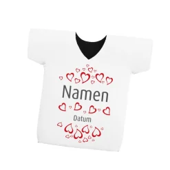 Flaschenkühler aus Neopren zur Hochzeit mit Herzen, Namen und Datum