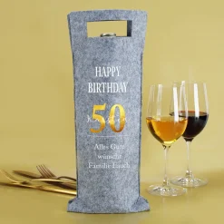 Flaschentasche aus Filz zum Geburtstag mit Name, Alter und Wunschtext