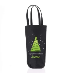 Flaschentasche mit Weihnachtsbaummotiv und Ihrem Wunschnamen bedruckt