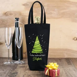 Flaschentasche mit Weihnachtsbaummotiv und Ihrem Wunschnamen bedruckt