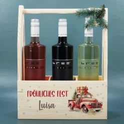 Flaschenträger aus Holz zu Weihnachten mit festlichem Pick-up & Wunschtext