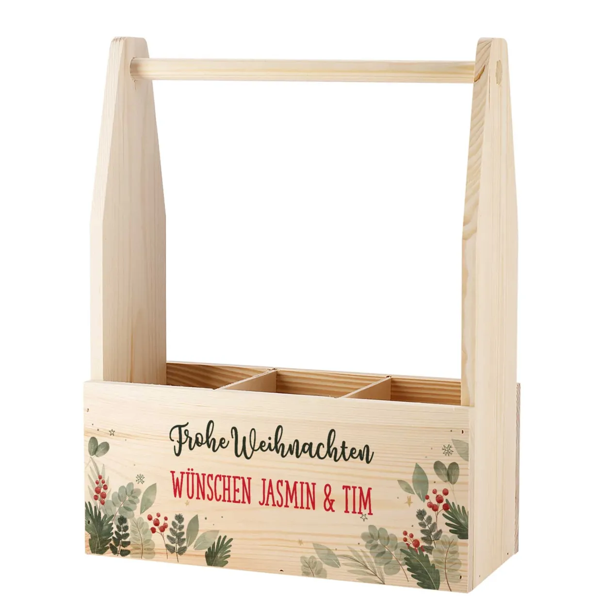 Flaschenträger mit Ihren zwei Texten als Geschenkverpackung zu Weihnachten