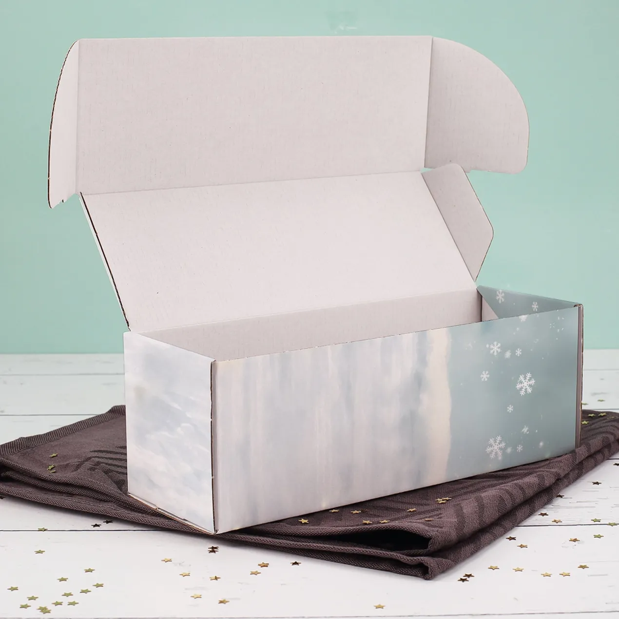Flaschenverpackung 'Frohes Fest' mit Wichtelmotiv | Geschenkbox für Wein & Weihnachtsgeschenke