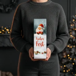 Flaschenverpackung 'Frohes Fest' mit Wichtelmotiv | Geschenkbox für Wein & Weihnachtsgeschenke