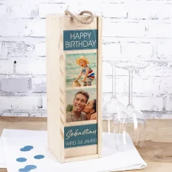 Flaschenverpackung mit Fotomotiv zum Geburtstag