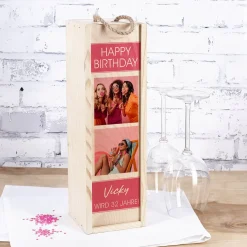 Flaschenverpackung mit Fotomotiv zum Geburtstag