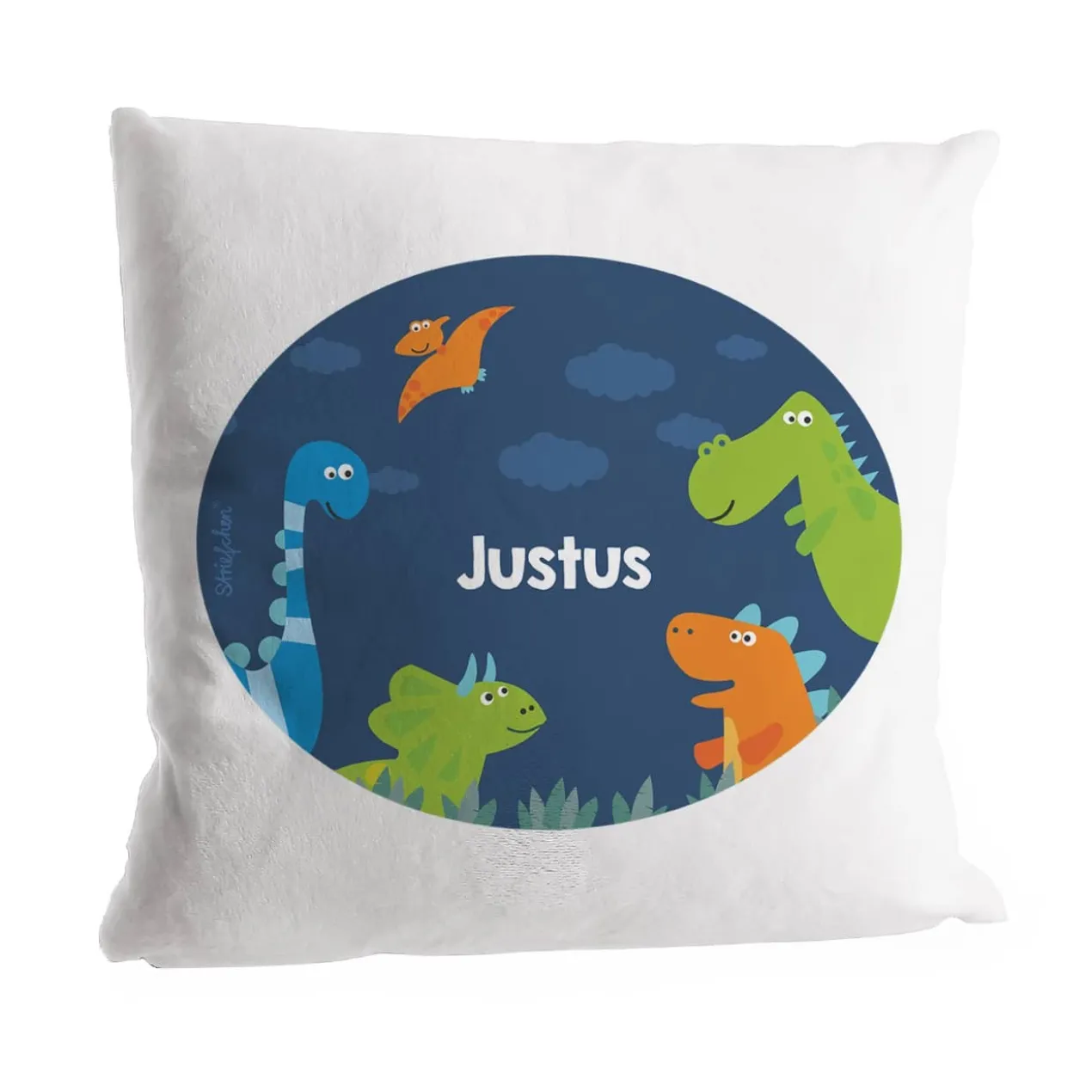 Flauschiges Kuschelkissen mit Dinos und Ihrem Wunschnamen