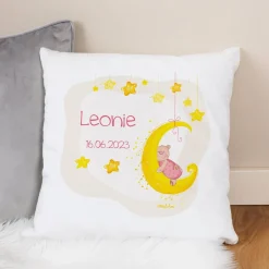 Flauschkissen zur Geburt für Mädchen mit süßem Teddy