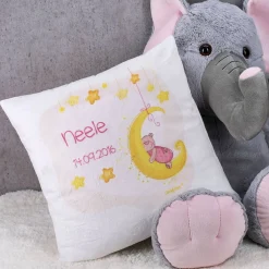 Flauschkissen zur Geburt für Mädchen mit süßem Teddy
