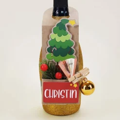 Füllbarer Flaschenanhänger mit Name als Geldgeschenk zu Weihnachten