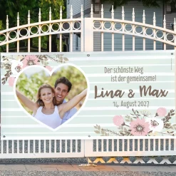 Florales Hochzeitsbanner mit Foto, Namen und Datum