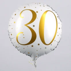 Folienballon zum 30. Geburtstag in weiß mit Sternen