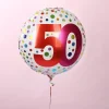 Folienballon zum 50. Geburtstag in weiß mit Punkten