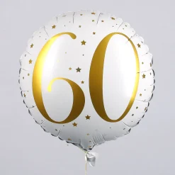Folienballon zum 60. Geburtstag in weiß mit Sternen