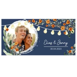 Foto-Banner zur Hochzeit mit Wildblumen, Lichterkette und Ihren Wunschangaben gestaltet