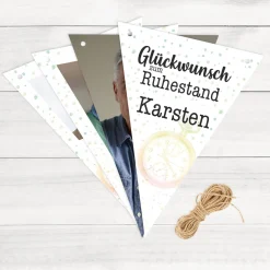 Foto-Girlande - Zeit - zum Ruhestand mit Name und Fotos bedruckt