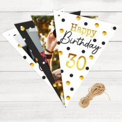 Foto Girlande zum Geburtstag in Schwarz-Gold | Wimpelkette als Geburtstagsdeko