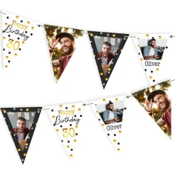 Foto Girlande zum Geburtstag in Schwarz-Gold | Wimpelkette als Geburtstagsdeko