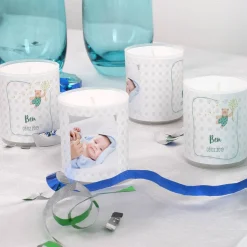 4 Foto-Kerzen als Tischdeko für Taufe oder Babypullern - blau