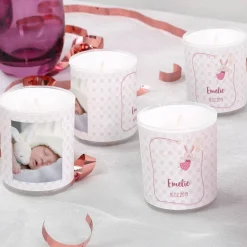 4 Foto-Kerzen als Tischdeko für Taufe oder Babypullern - rosa