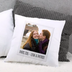 Fotokissen mit Polaroidrahmen und Ihrem Wunschtext