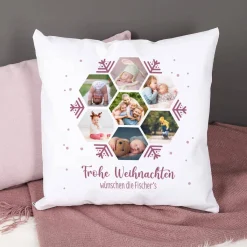 Fotokissen mit Schneeflocken-Motiv und 7 Fotos bedruckt